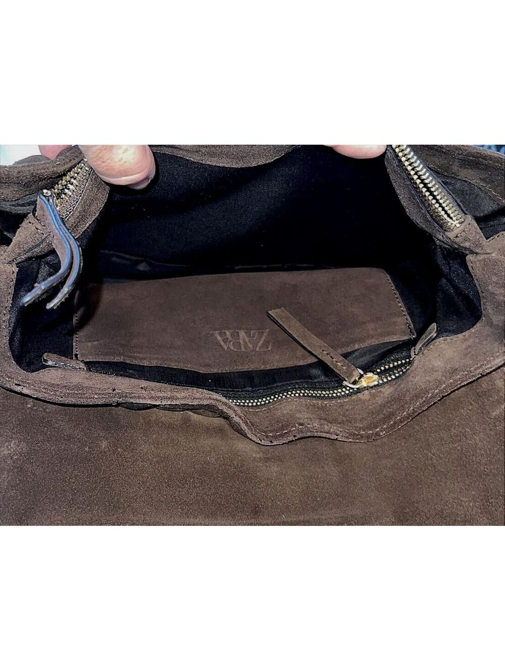 Zara Quilted Brown Suede Leather Chain Flap Shoulder Bag Whimsigoth Academic - Picture 6 of 9
